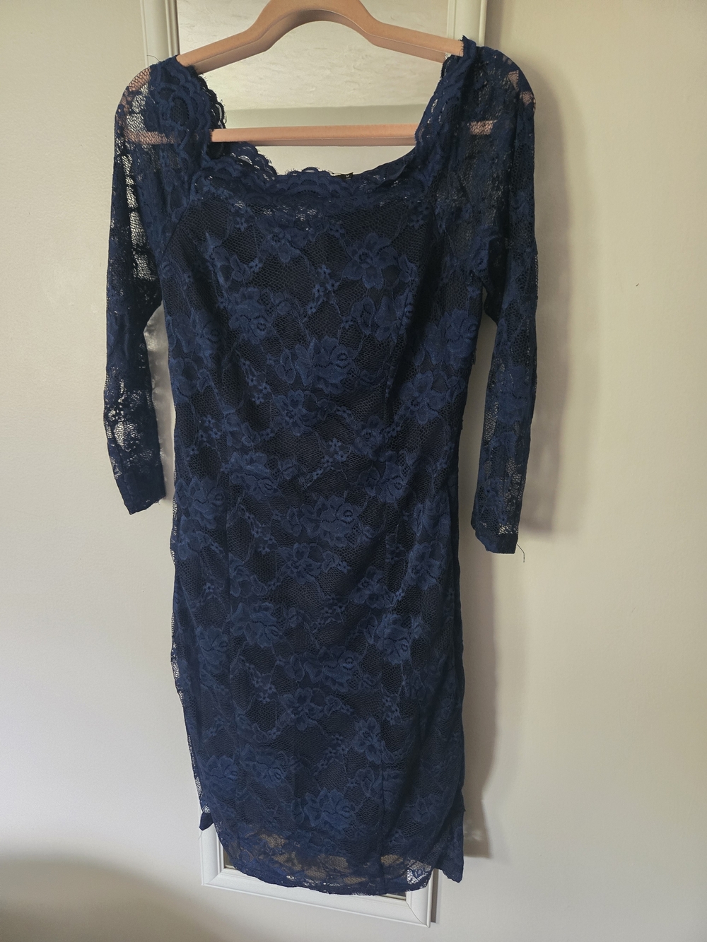 Miusol Navy Blue Floral Lace Long Sleeve Dress